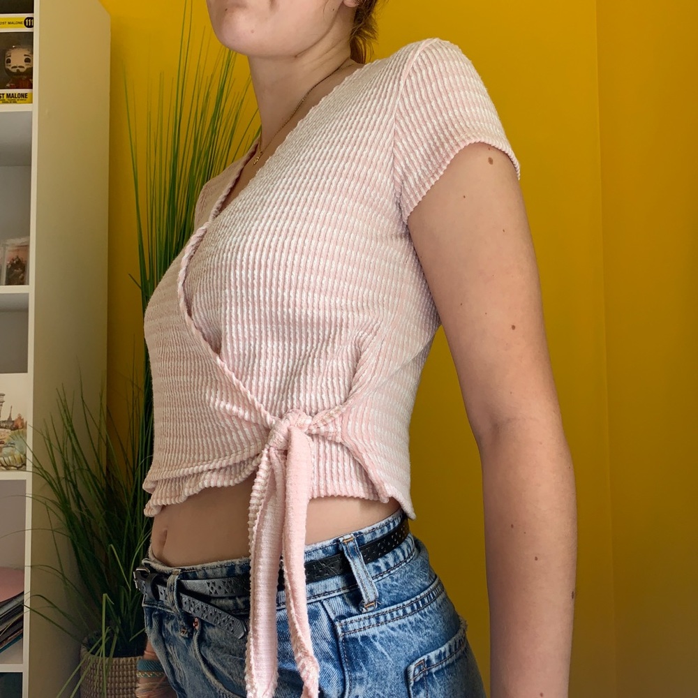 Pink Ribbed Tie Top - Picture 3 of 5